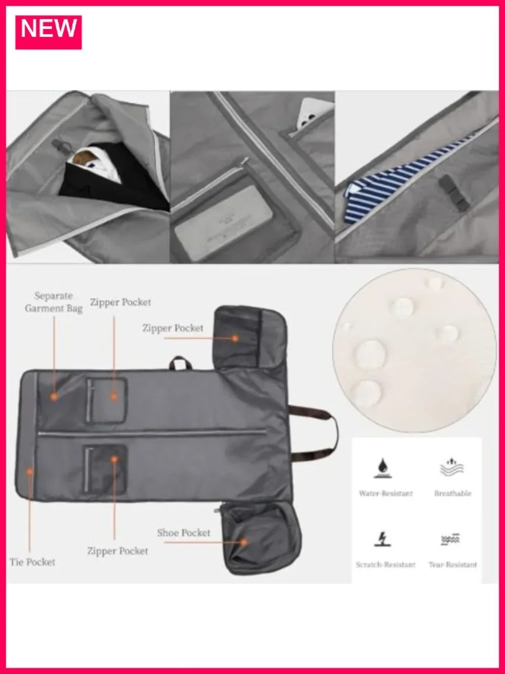 3-in-1 Convertible Garment Duffel Bag with Shoe Compartment Water-Resistant